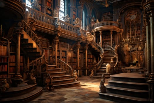 Historical Old library education. Law shelf. Generate Ai