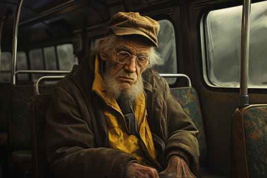 Old man school bus. Vehicle driver. Generate Ai
