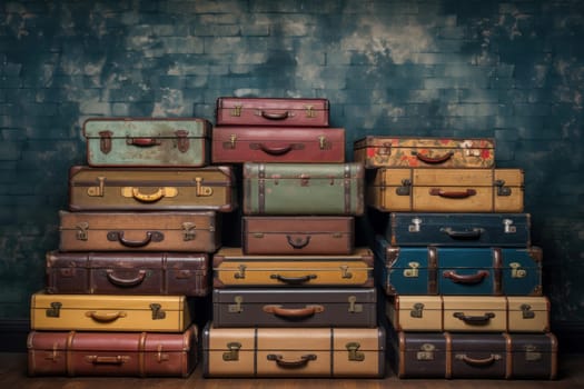 Vintage Old suitcases. Travel bag moving. Generate Ai