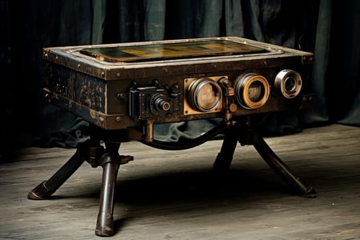 Old camera closeup table. Focus macro. Generate Ai