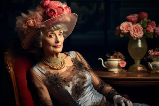 Old fashioned lady. Smile person. Generate Ai