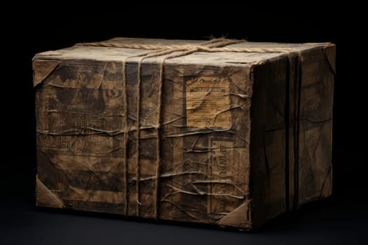 Spacious Cardboard box with recycling clothing in room. Social charity give goods. Generate ai