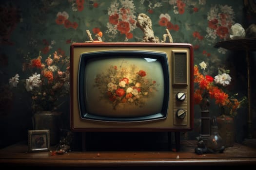 Nostalgic Old retro tv. Media analog public. Generate Ai