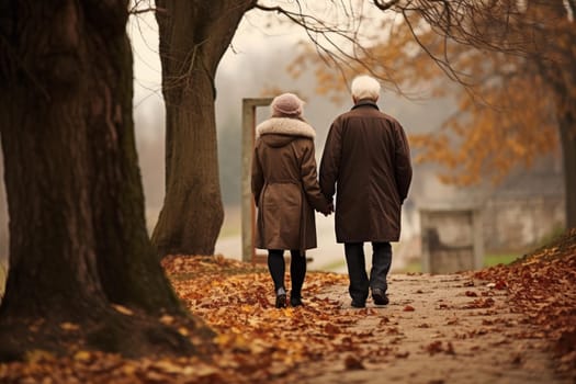 Timeless Love old couple walking. People date. Generate Ai