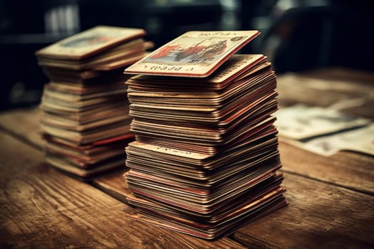 Collectible Old retro cards stack. Art paper retro blank dirty album. Generate Ai
