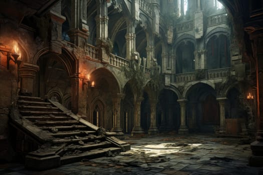 Atmospheric Old castle inside. Budapest interior palace. Generate Ai