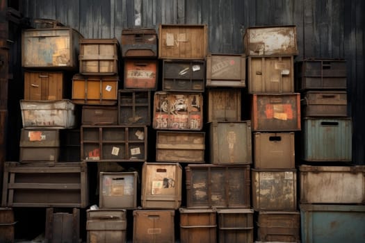 Grimy Old dirty boxes. Cargo carton storage. Generate Ai