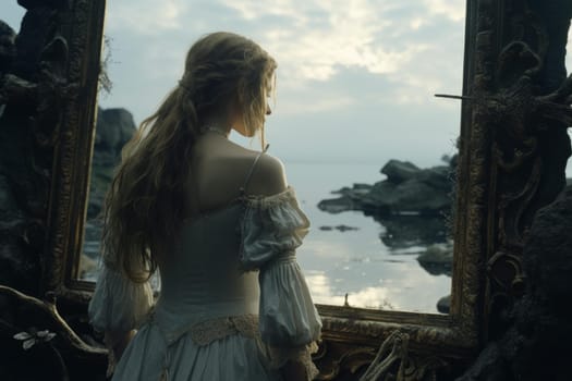 Weathered Old frame cinematic in wilderness dark forest. Film scene in mystical wild nature. Generate ai