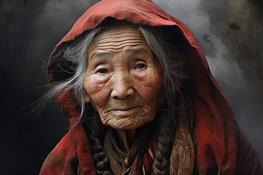 Serene Old chinese woman sunset. Soft asian beauty. Generate Ai