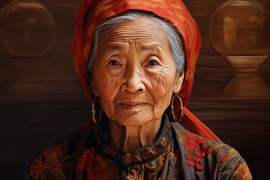 Picturesque Old chinese woman sunset. Soft asian beauty. Generate Ai