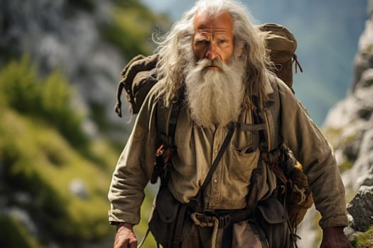 Old man hiking. Happy senior person. Generate Ai