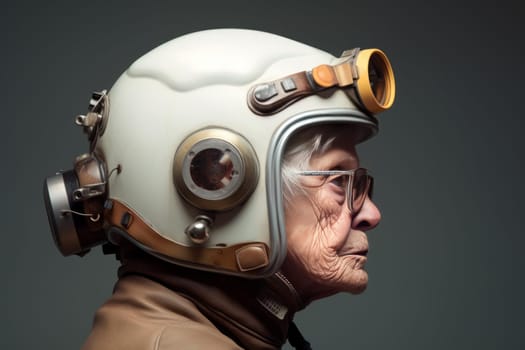 Worn Old couple bike helmet. Senior vacation. Generate Ai