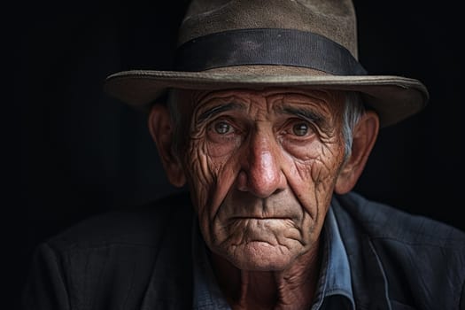 Old latino man with hat. Retired face. Generate Ai