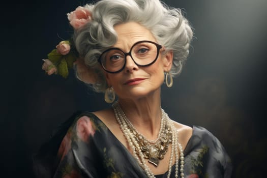 Vintage-loving Old fashioned lady. Smile person. Generate Ai