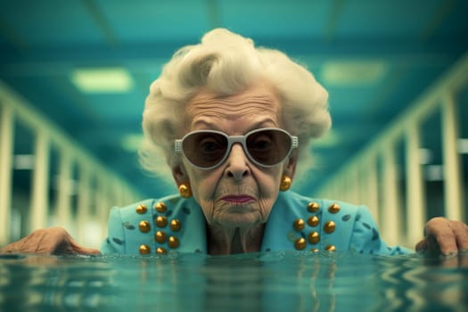Colorful Old lady pool ring. Lady summertime. Generate Ai