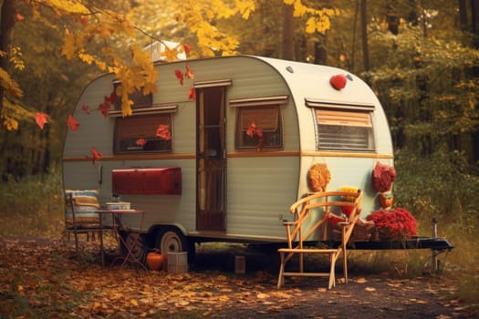 Vintage Old retro caravan. Tourism motor. Generate Ai
