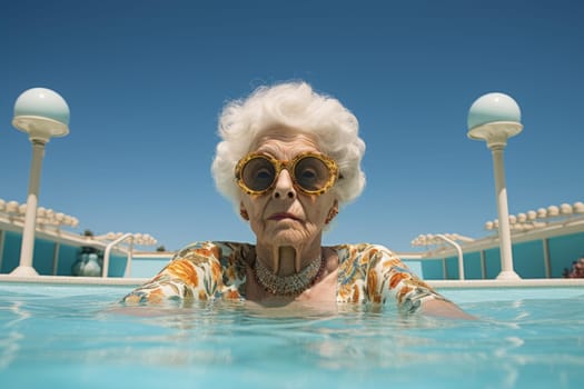 Nostalgic Old lady pool ring. Lady summertime. Generate Ai