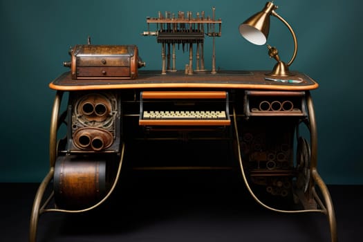 Antique Old typewriter desk. Machine author. Generate Ai