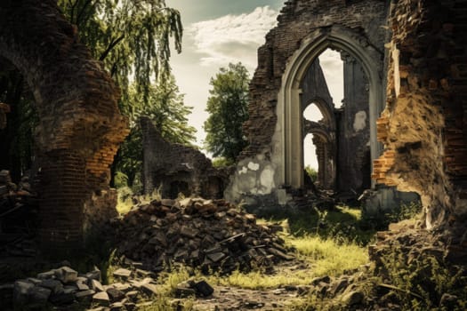 Eerie Old church ruines stone. City retro. Generate Ai