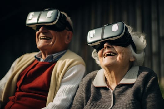 Happy old couple vr glasses. Person lifestyle. Generate Ai