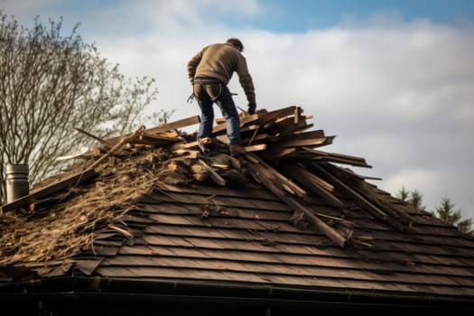 Old roof removing. Old work fix scrape builder. Generate Ai