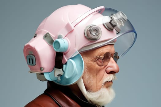 Old couple bike helmet. Senior vacation. Generate Ai