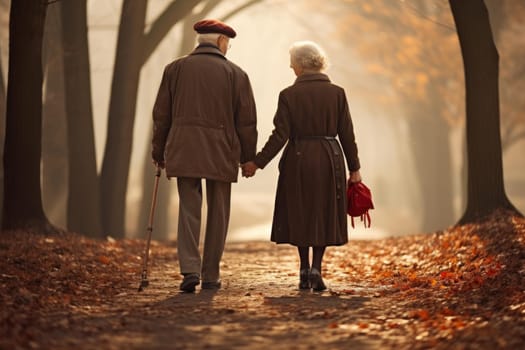 Endearing Love old couple walking. People date. Generate Ai