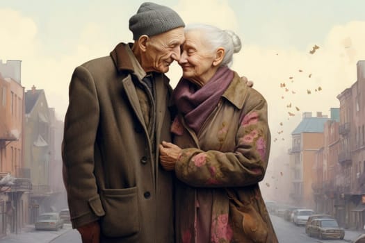 Urban Love couple walking city. Person lifestyle. Generate Ai