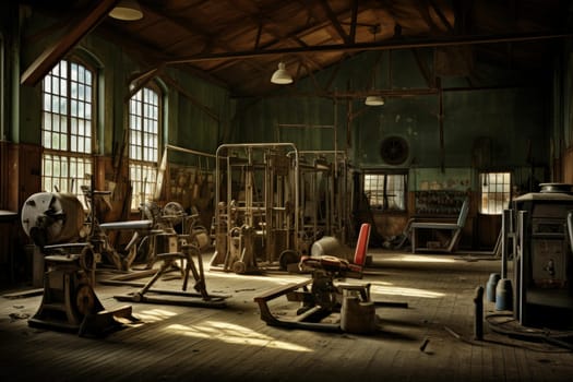 Old american gym. Wood old floor. Generate Ai