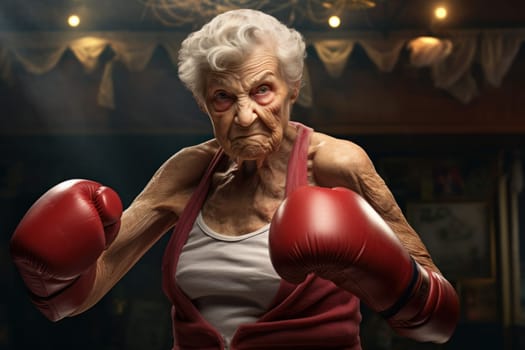 Fit Old woman boxer. Person healthy. Generate Ai
