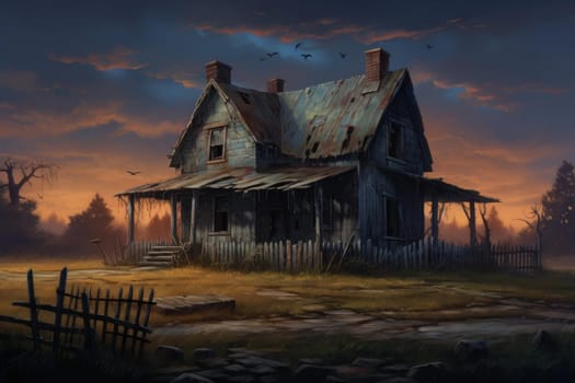Dilapidated Old abandoned house. Scary cloudy. Generate Ai