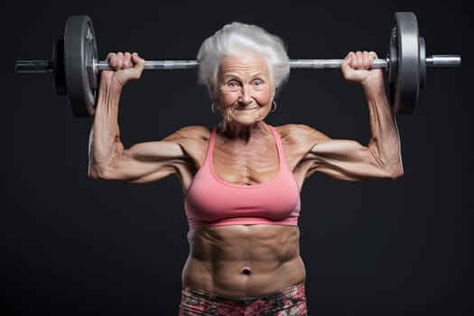 Older female sport fit. Mature happy. Generate Ai