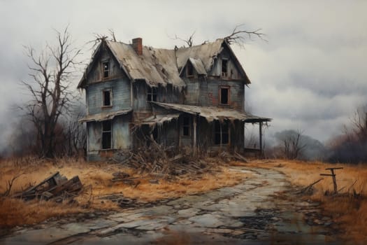 Old abandoned house. Scary cloudy. Generate Ai