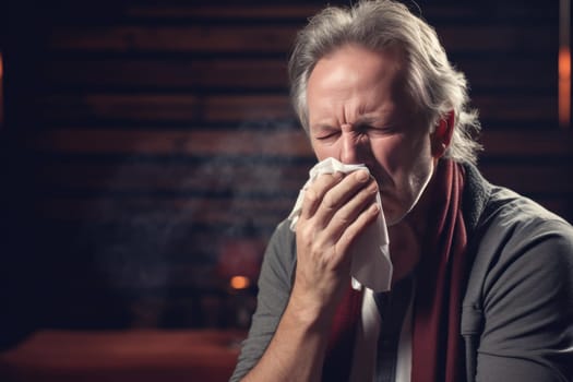 Infirm Old senior blowing nose. Nose virus flu. Generate Ai