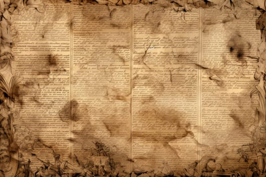 Yellowed Old paper writings. Pattern canvas. Generate Ai