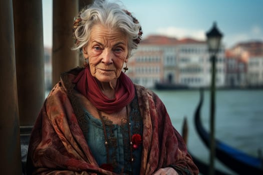Old woman venice. Italy wall. Generate Ai