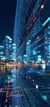 Dynamic Finance Flow, Double Exposure of Data and Technology background. Neural network generated image. Not based on any actual scene or pattern.