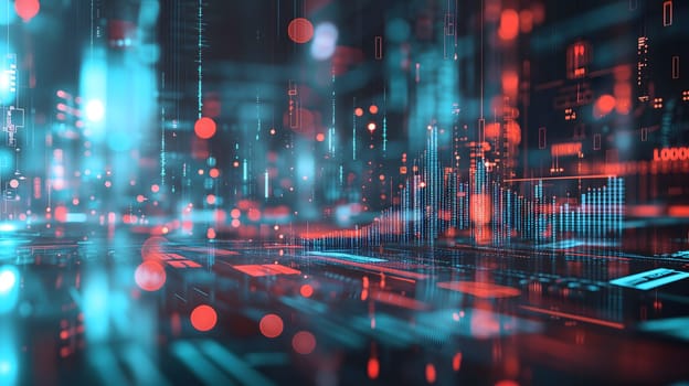 Dynamic Finance Flow, Double Exposure of Data and Technology background. Neural network generated image. Not based on any actual scene or pattern.