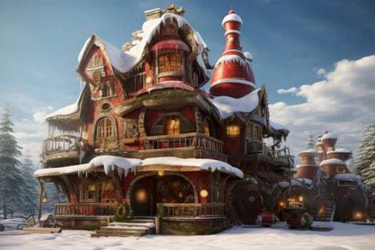 Cheerful Oldman santa claus house. Resting beard. Generate Ai