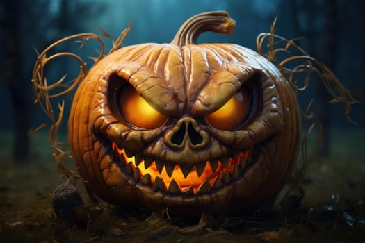 Eerie Halloween spooky pumpkin scary. Forest jack. Generate Ai