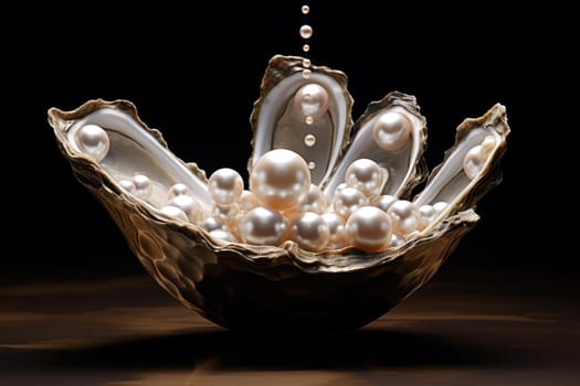 Gaping Open oyster shell. Food sea nutrition. Generate Ai