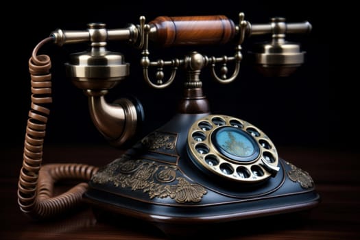 Nostalgic Old fashioned telephone. Dial phone art receiver. Generate Ai
