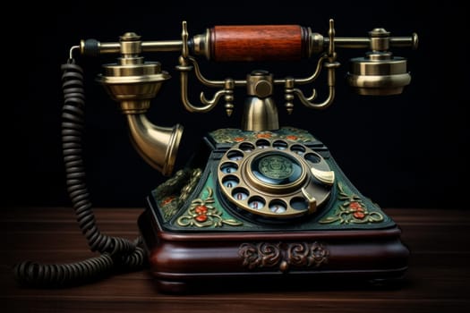 Antique Old fashioned telephone. Dial phone art receiver. Generate Ai