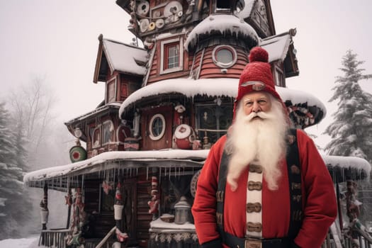 Oldman santa claus house. Resting beard. Generate Ai