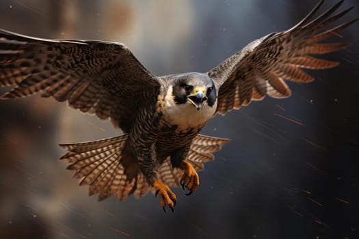 Flying falcon sunset. Bird animal. Generate Ai