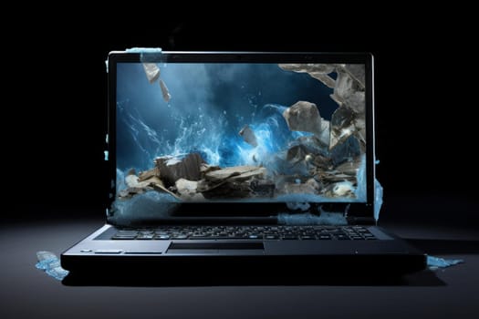 Illuminated Open laptop. Internet room view. Generate Ai