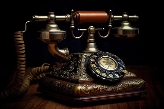Rotary Old fashioned telephone. Dial phone art receiver. Generate Ai