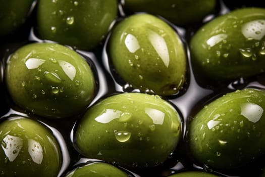 Tangy Olives black closeup food. Oil macro. Generate Ai
