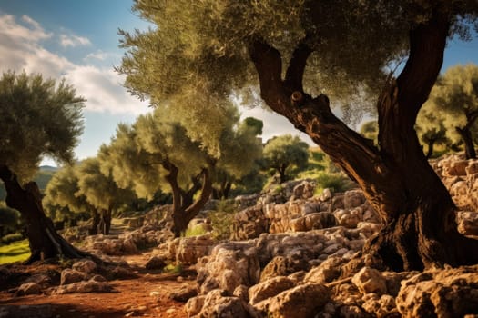 Versatile Olives tree oil. Harvest green food. Generate Ai
