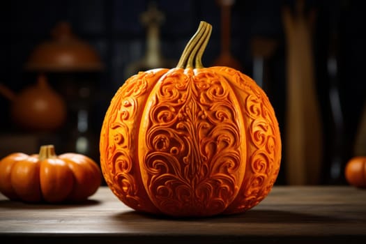 Autumnal Orange fresh pumpkin. Farm food. Generate Ai